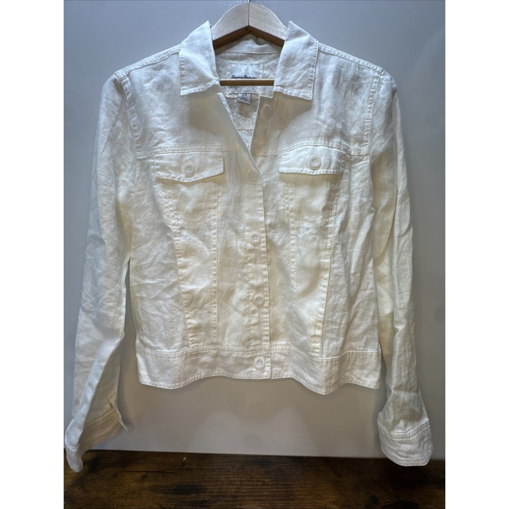 TOMMY BAHAMA Two Palms Jacket Womens Small 100 Linen Lightweight Button Up White